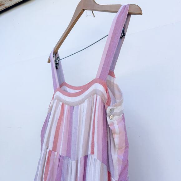 Rails Amaya Juliette Tiered Striped Tank Midi Dress Pink Linen Medium - Picture 5 of 13